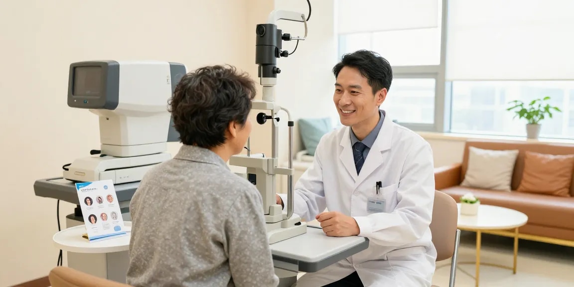 SNU Eye Clinic: Patient and ophthalmologist discussing personalized vision correction options in a modern eye care facility.