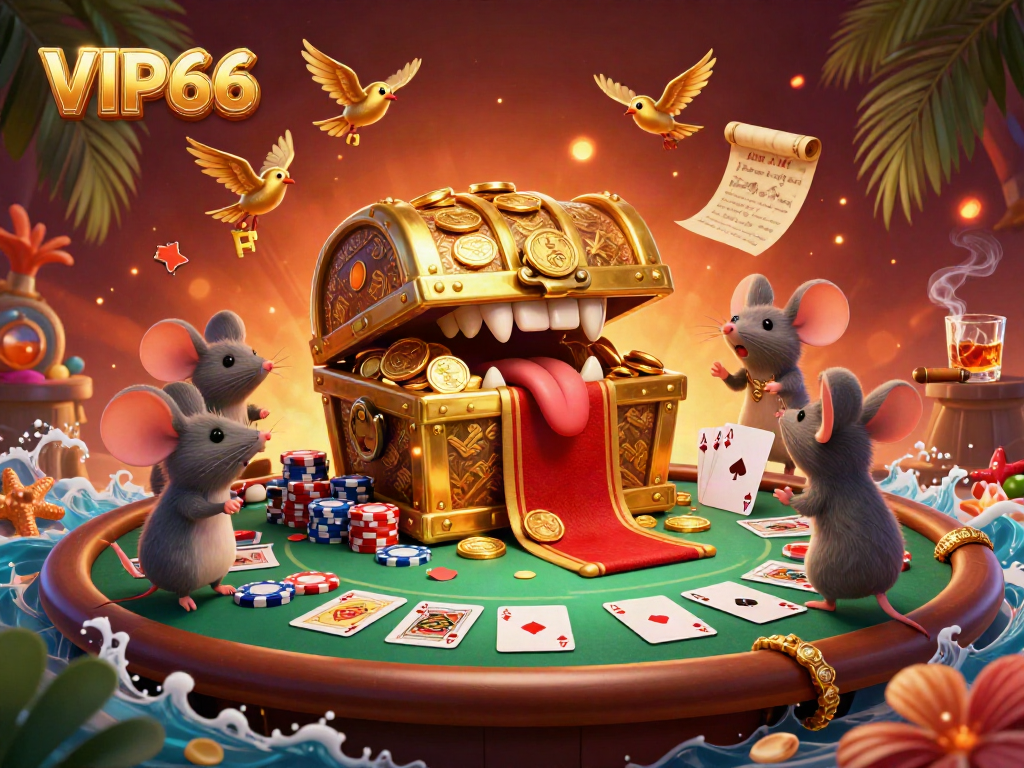 Engaging adventure scene from VIP66 showcasing casino elements with charming characters and vibrant lighting.