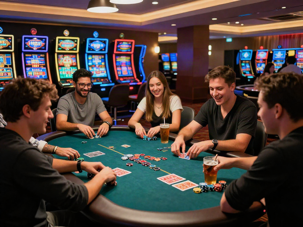 Situs casino lively poker game with friends enjoying vibrant atmosphere