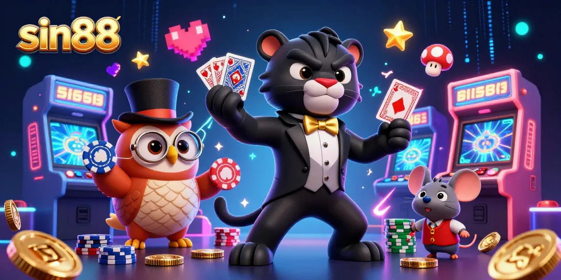 Experience high-stakes action as sin88 captivates gamblers with an animated casino scene featuring a tuxedoed panther dealing cards.