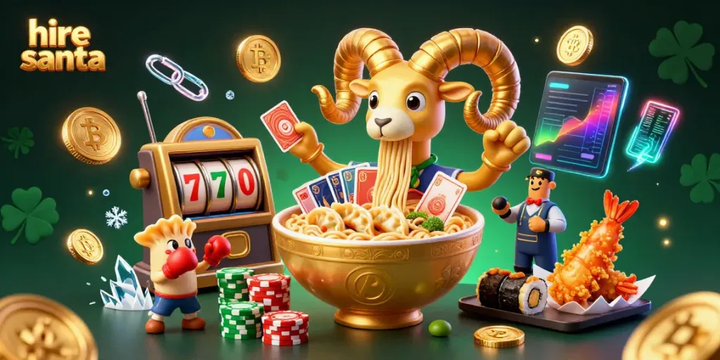 Hire Santa in an engaging casino scene with vibrant elements and festive characters.
