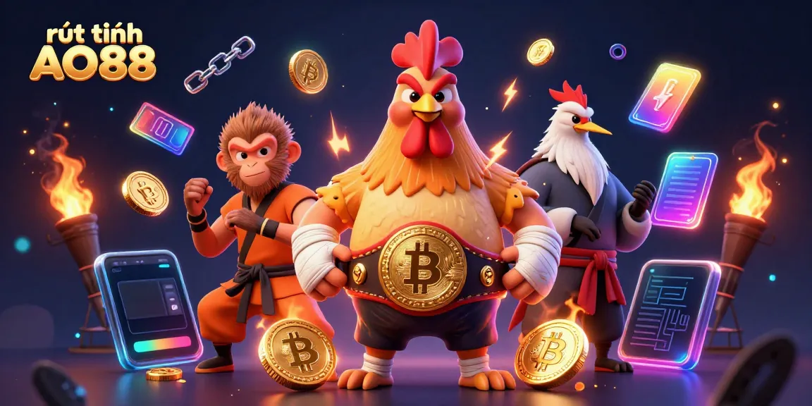 Engage in rút tiền AO88 with a dynamic display of vibrant characters and crypto elements.