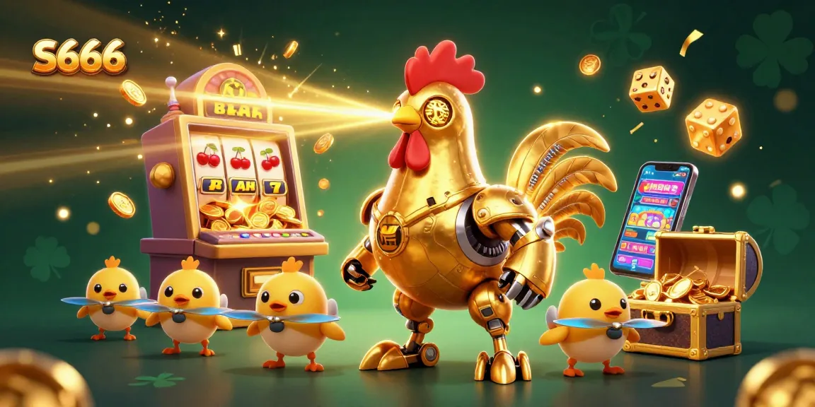 Experience S666 gaming excitement with a dynamic 3D casino scene featuring colorful slot machines and characters.
