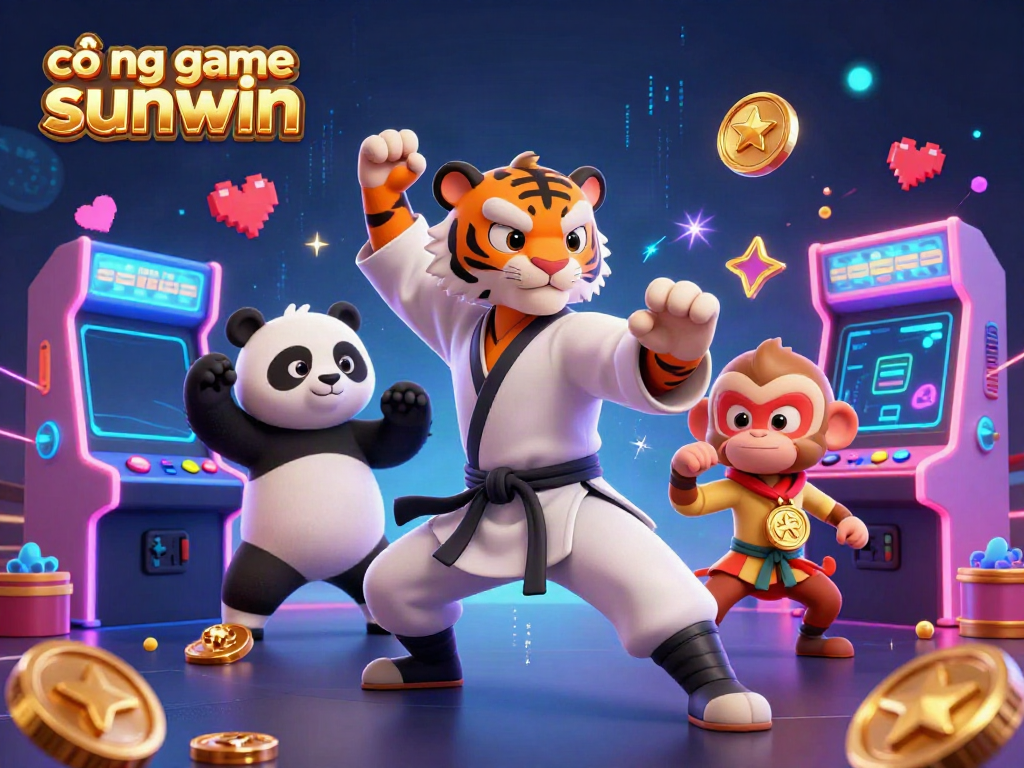 Experience the thrilling action at cổng game sunwin with a vibrant 3D illustration of gaming excitement.
