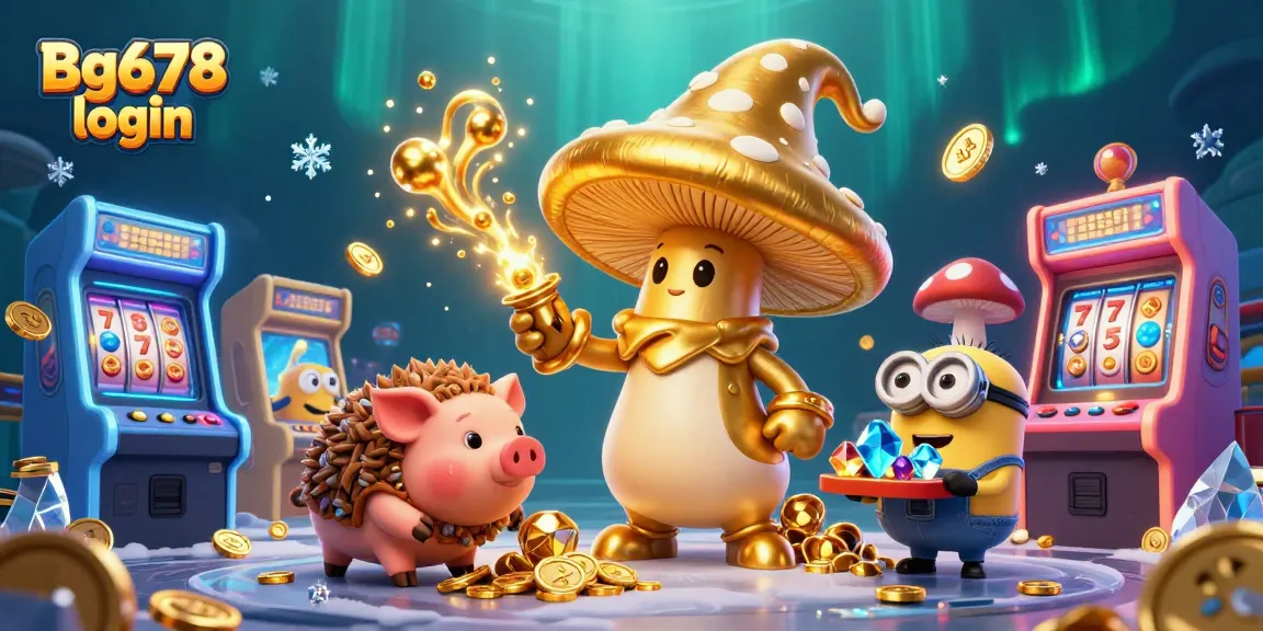 Experience Bg678 login with a vibrant scene showcasing a wizard, treasure, and dynamic casino games.