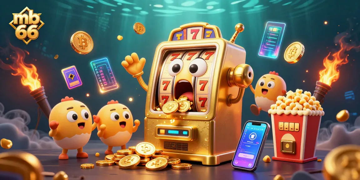 Watch mb 66's golden slot machine hit a jackpot, surrounded by exciting gaming elements.