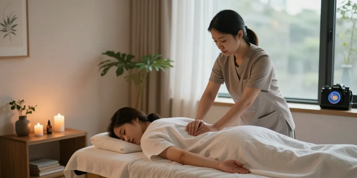 인천출장안마 therapeutic massage in a tranquil room with calming decor and natural light.