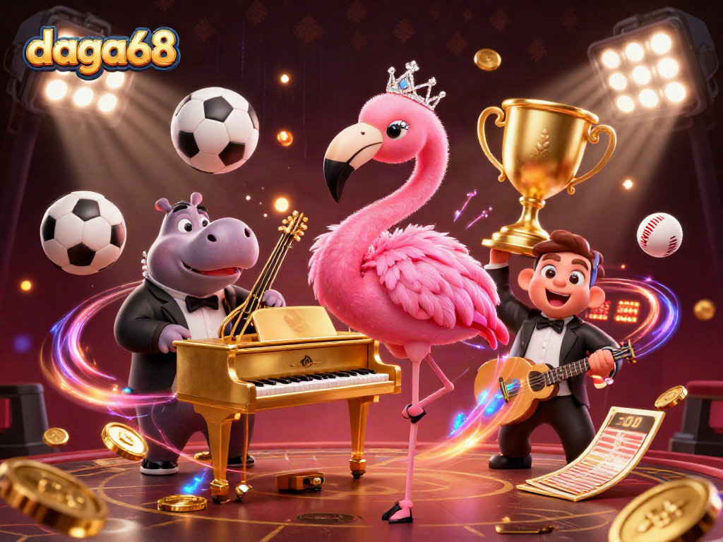 daga68 ignites excitement at a vibrant casino with musicians and thrilling sports action