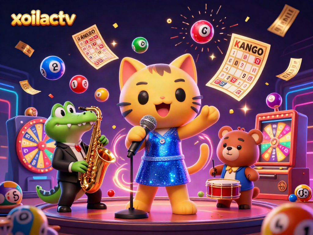 Experience thrilling gameplay at xoilactv with a colorful casino illustration featuring cheerful characters.