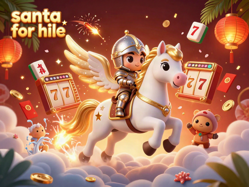 Experience the magic of santa for hire with this vibrant 3D casino-themed illustration, showcasing festive elements and gaming excitement.
