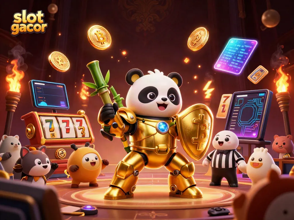 Experience thrilling slot gacor action with 3D cartoon characters in a vibrant casino arena.