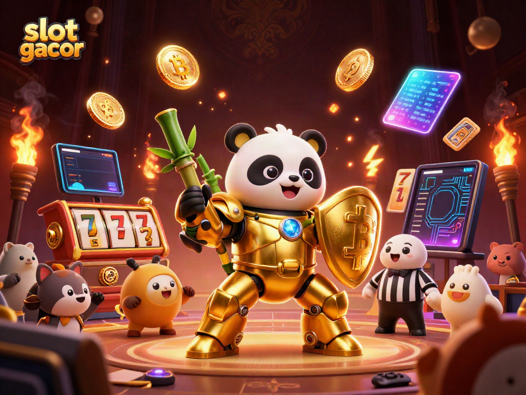 Experience thrilling slot gacor action with 3D cartoon characters in a vibrant casino arena.