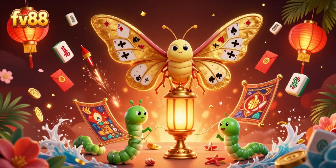 Engage with the dynamic fv88 casino scene featuring a majestic moth and golden casino elements.