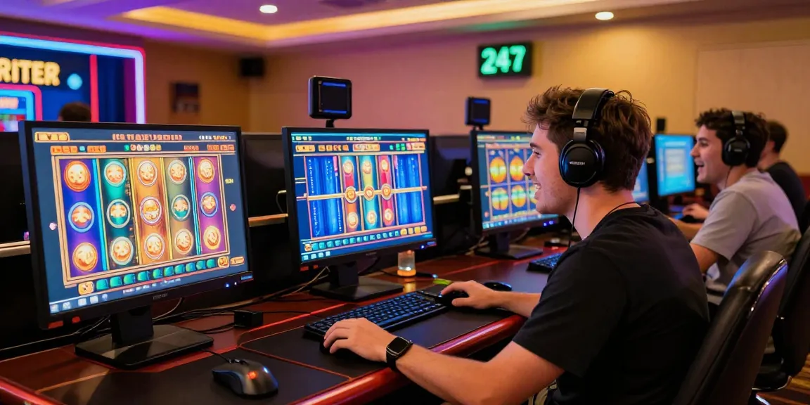 Excited player engaging with situs slot gacor games in a dynamic online gaming setup