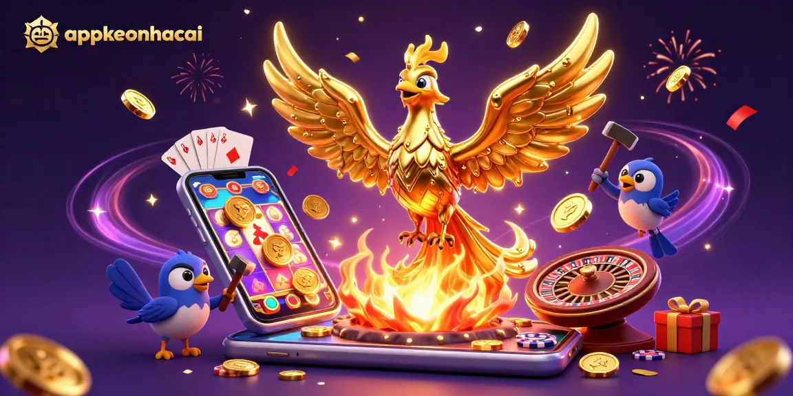 Experience thrilling gaming action with appkeonhacai as golden coins erupt from a molten phoenix forge.