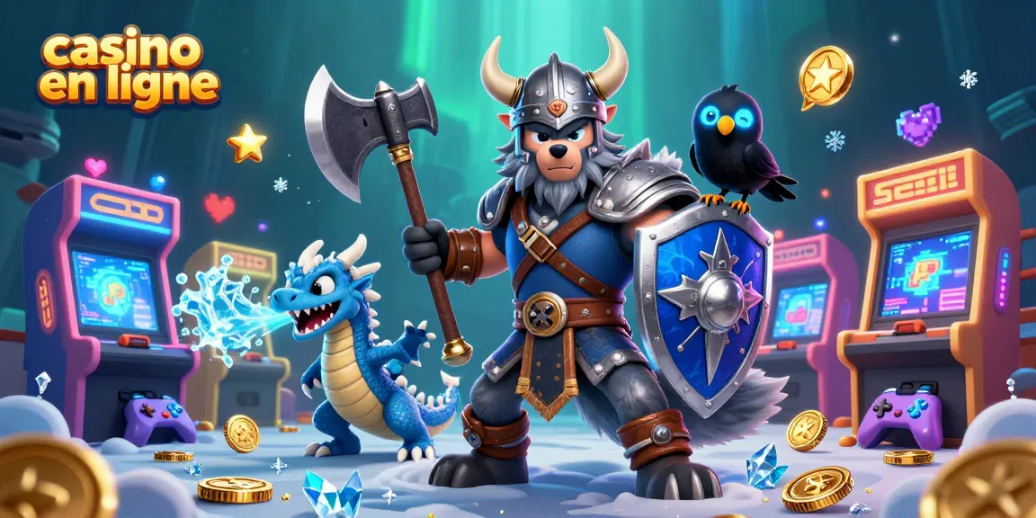 Jouez au casino en ligne avec un loup viking, un dragon et des machines à sous colorées.
