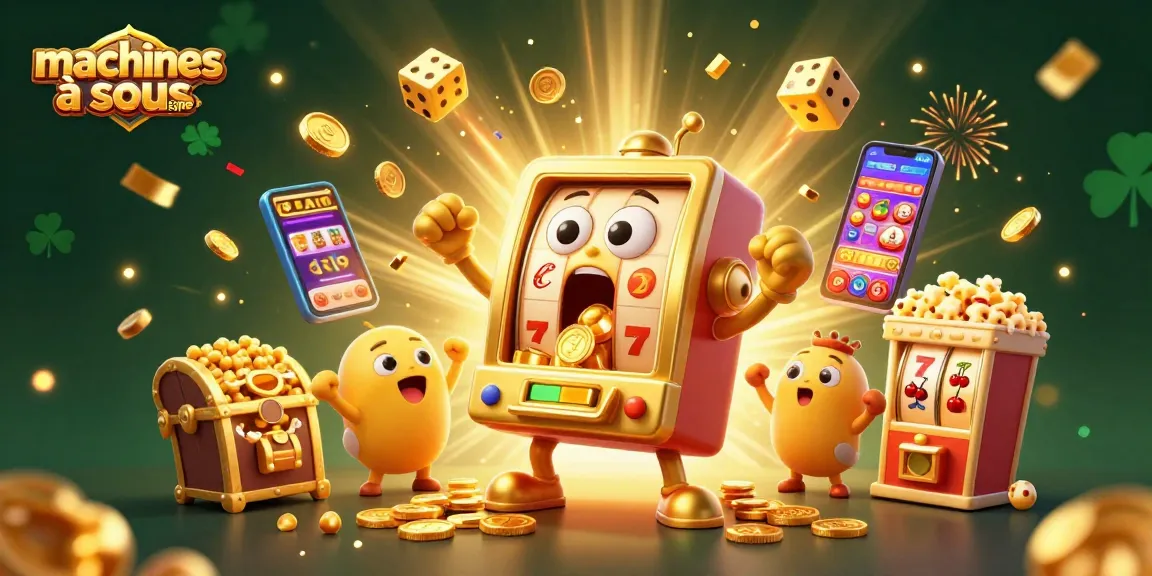 Jouez aux machines à sous en ligne avec des jackpots et des gains éclatants sur cette illustration dynamique.