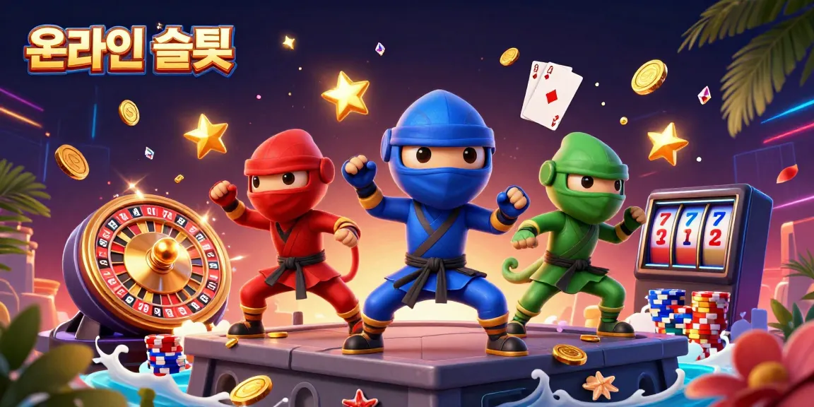 Engaging scene of 3D ninja chameleons in vibrant outfits surrounded by cascading coins, representing 온라인슬롯 excitement.