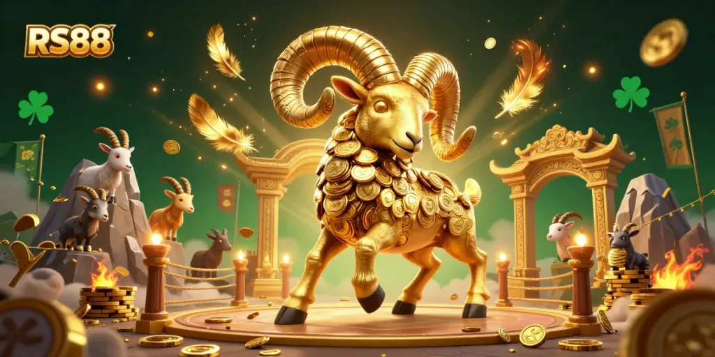 Experience thrilling luck at RS88 with a golden ram charging through a vibrant casino scene.