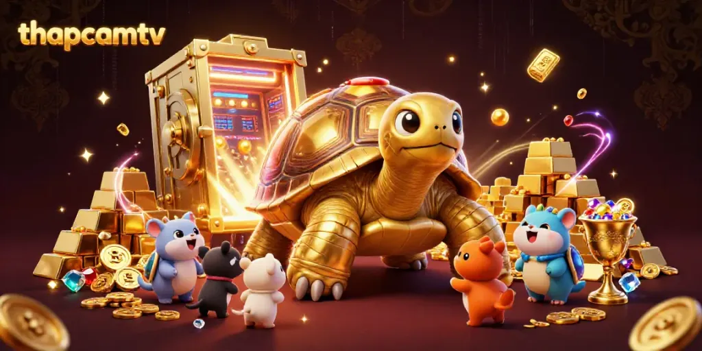 Experience thrilling gameplay with thapcamtv's vibrant casino-inspired illustration featuring golden treasures.