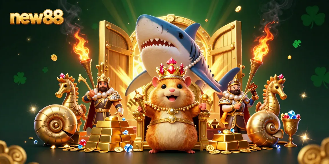 Spin and win at new88's vibrant online casino featuring gold treasures and lively characters.
