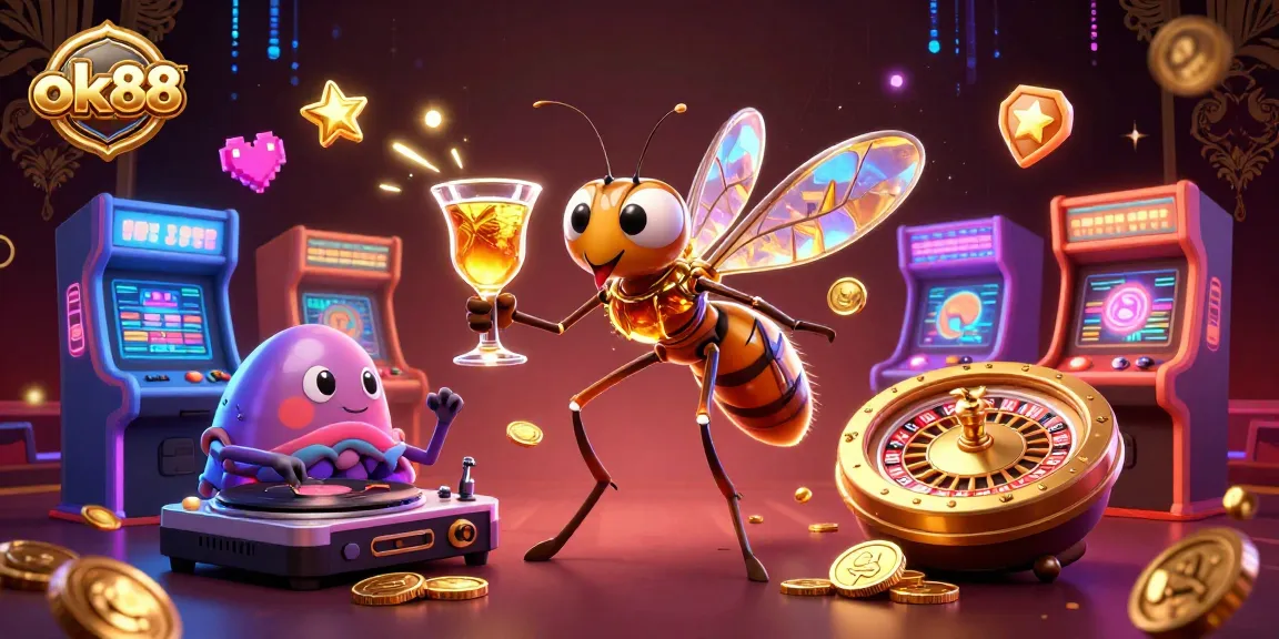 Engage at ok88 with a vibrant 3D casino scene featuring unique characters and lively game elements.
