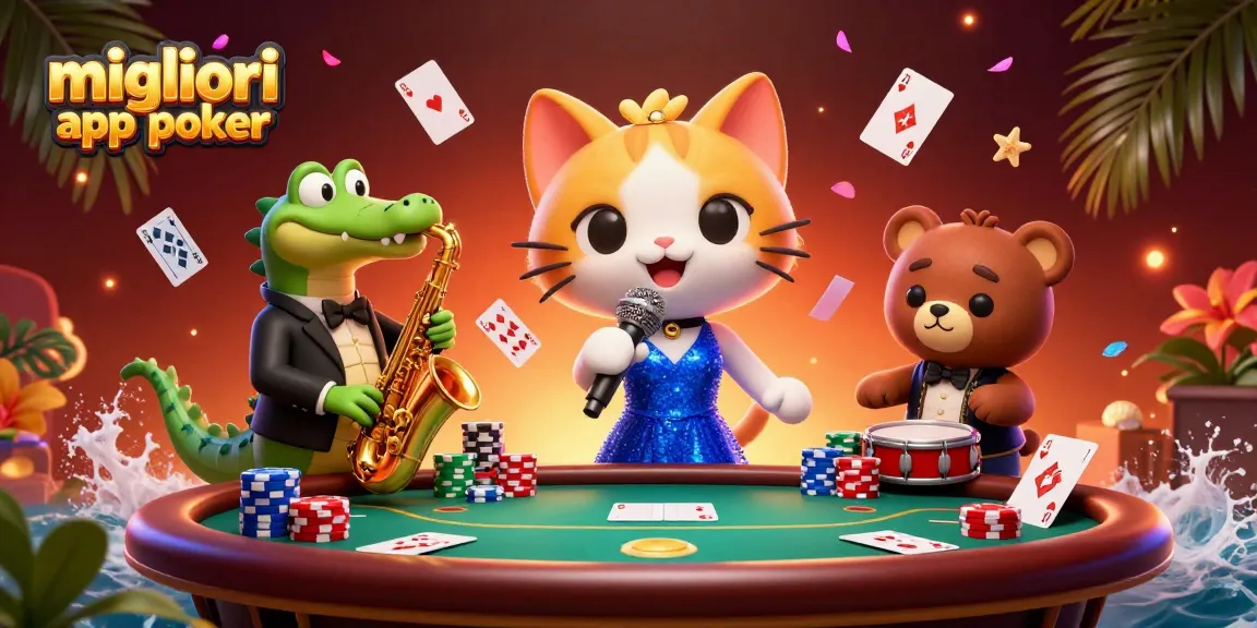 Gioca con le migliori app poker mentre un gatto jazz canta al microfono circondato da personaggi animati.