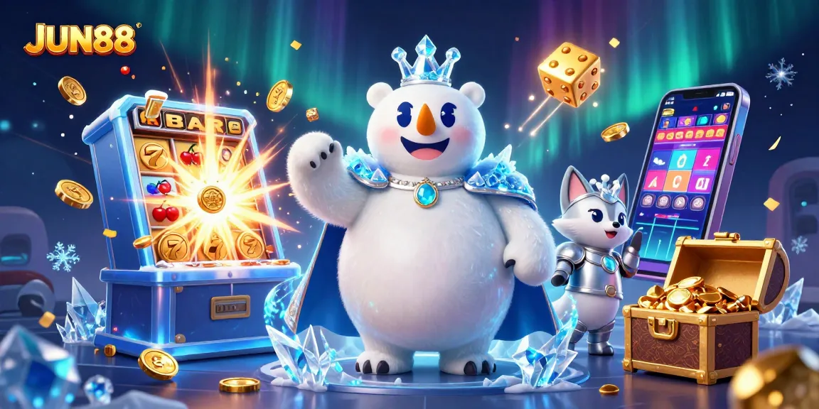 Experience excitement with JUN88's vibrant casino energy in this 3D illustration.