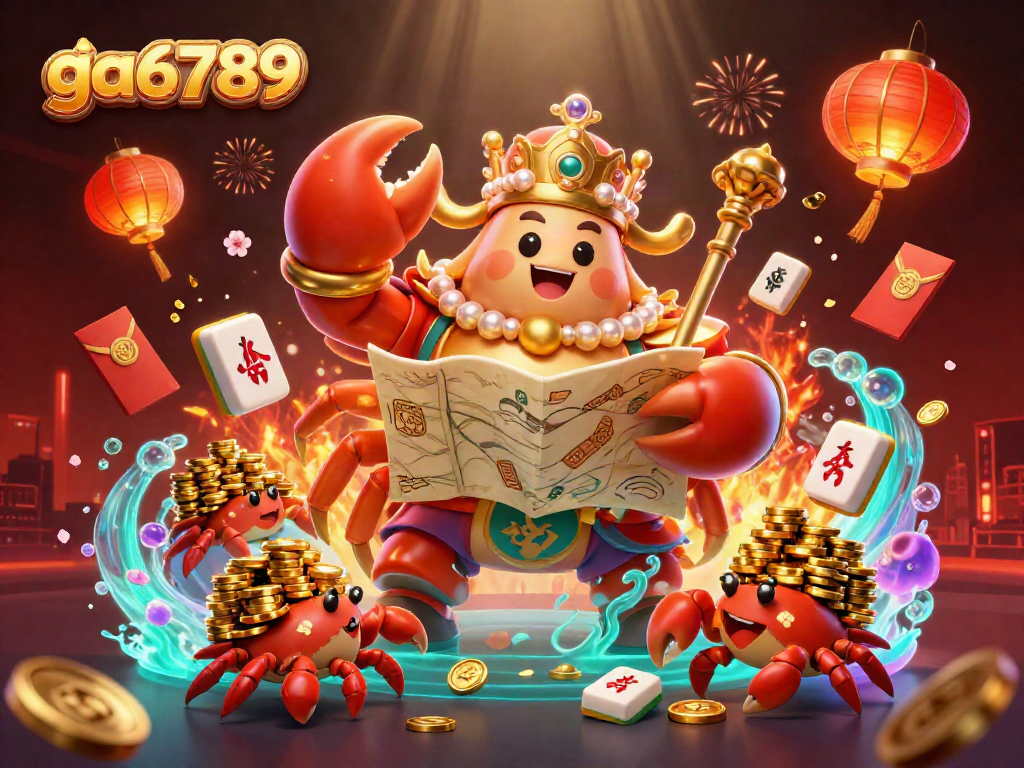 Engage in thrilling cockfighting action at ga6789 with a majestic crab emperor and vibrant casino elements.
