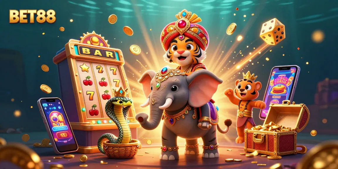 BET88 engages players with immersive jackpots through a vibrant 3D illustration.