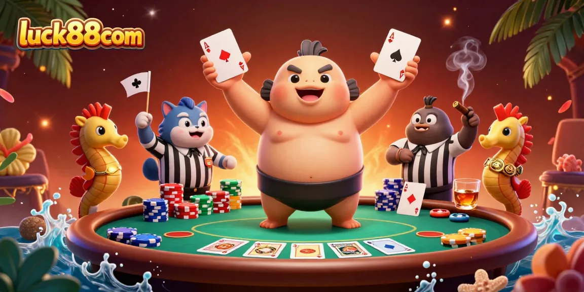 Experience the excitement of luck88com with vibrant casino action, showcasing poker and underwater elements.
