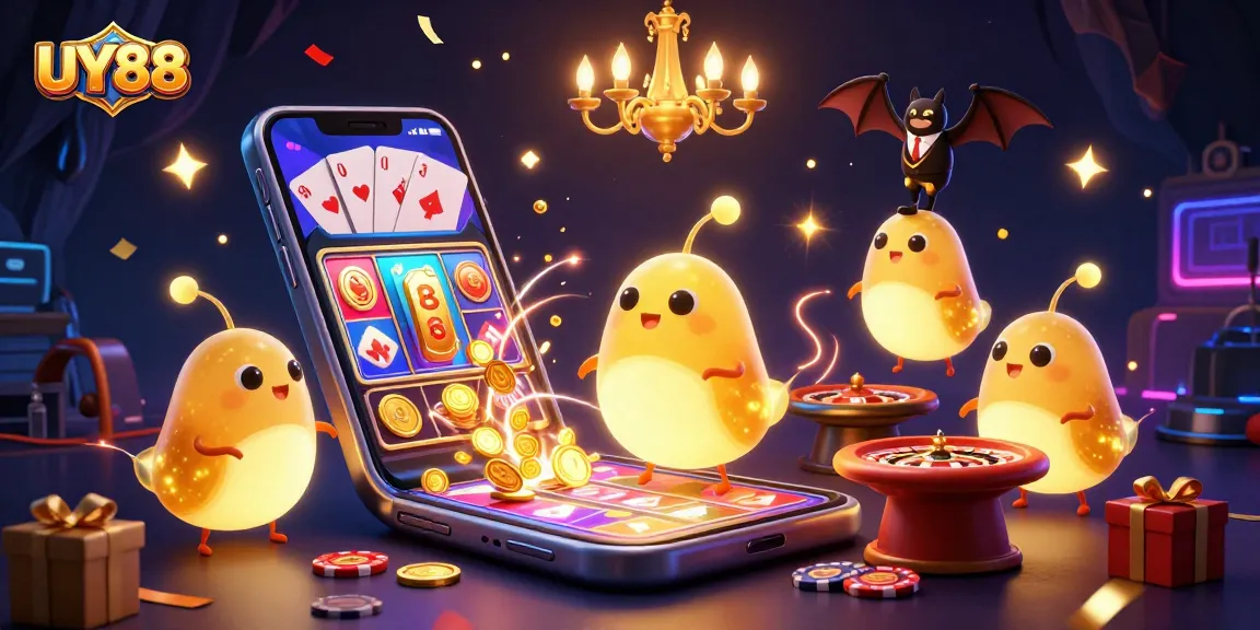 Play exciting games at UY88 with vibrant glowworm characters enhancing the casino atmosphere.