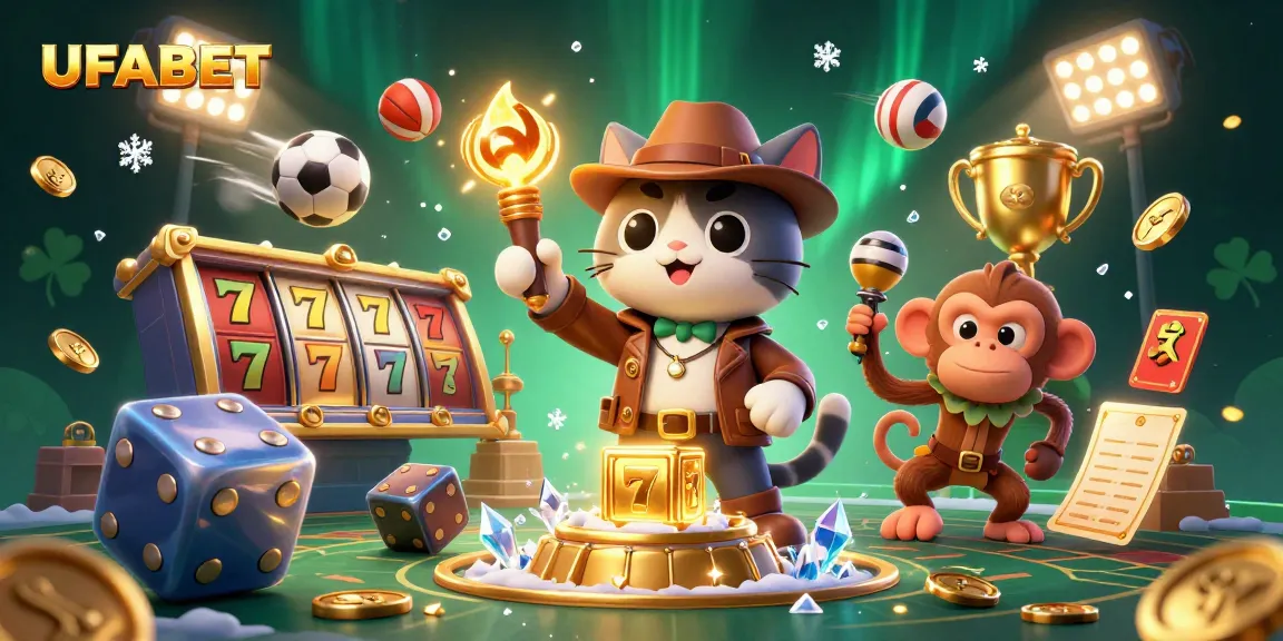 Discover winning strategies at UFABET with a thrilling casino adventure illustration, showcasing games and excitement.