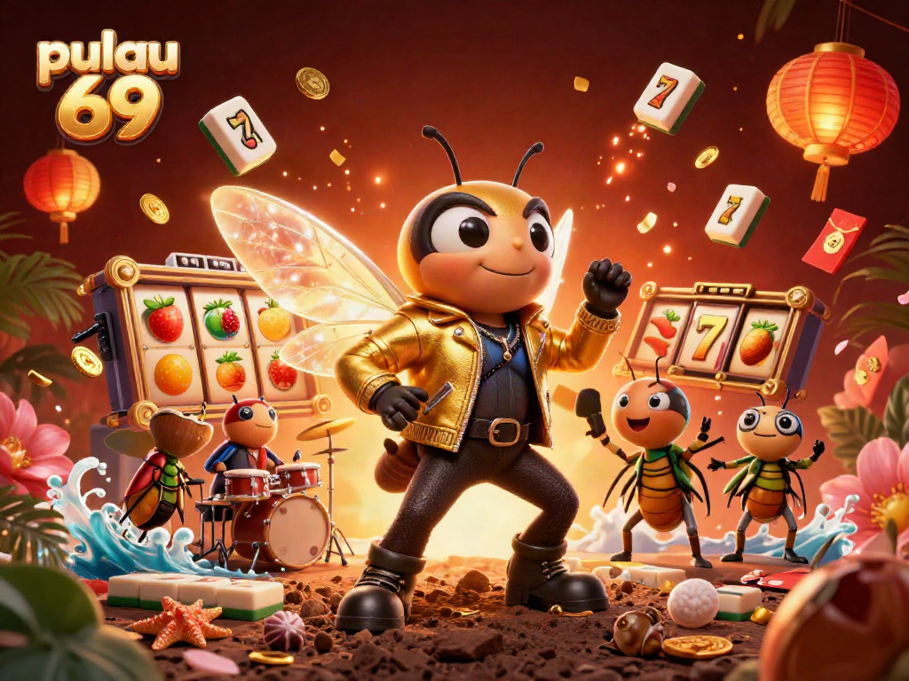 Experience pulau 69 excitement with a rock star-themed casino illustration packed with vibrant elements.