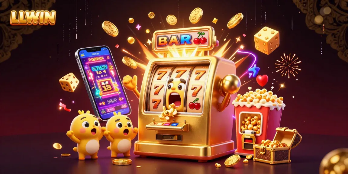 LLWIN slot machine celebrates jackpot wins as roaring coins pour out, highlighting dynamic casino excitement.