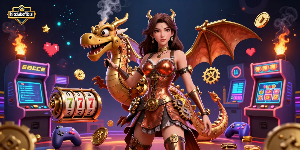 Experience vibrant slot action with hitclubofficial's steampunk-themed gaming illustration.