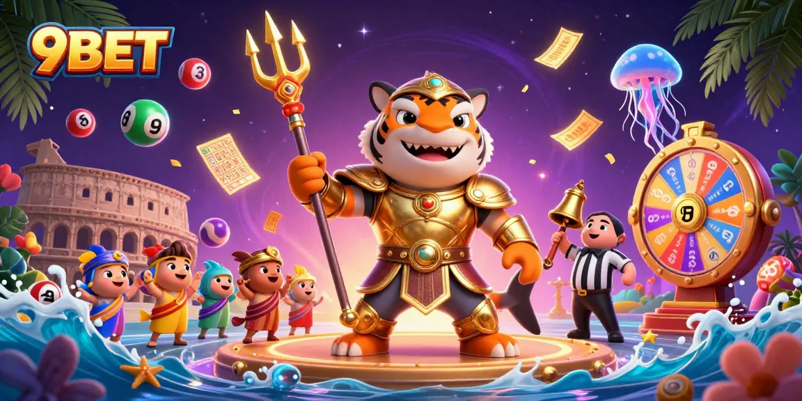 Engage with thrilling games at 9BET, featuring dynamic 3D casino elements and vibrant lottery balls.