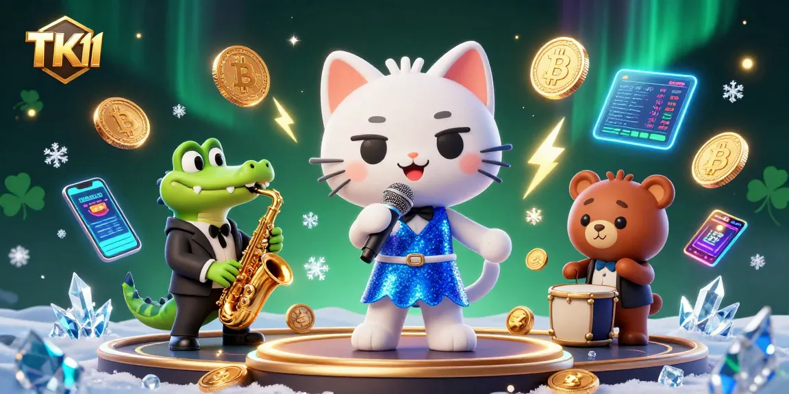 Join TK11's lively online gaming world with a cat singer, croc, and bear in a vibrant casino.