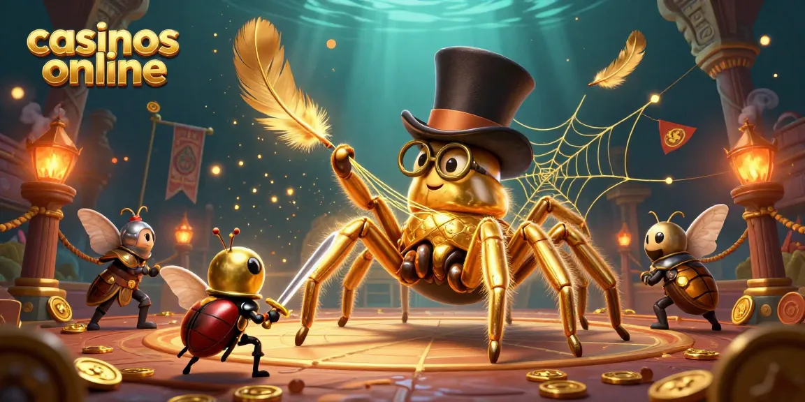 Juega en los casinos online mientras disfrutas de una increíble ilustración de un tarántula y un caballero.