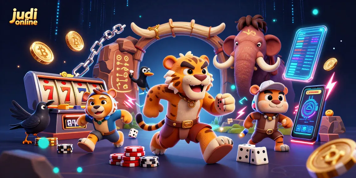 Enjoy thrilling judi online experiences with vibrant characters running a prehistoric casino.