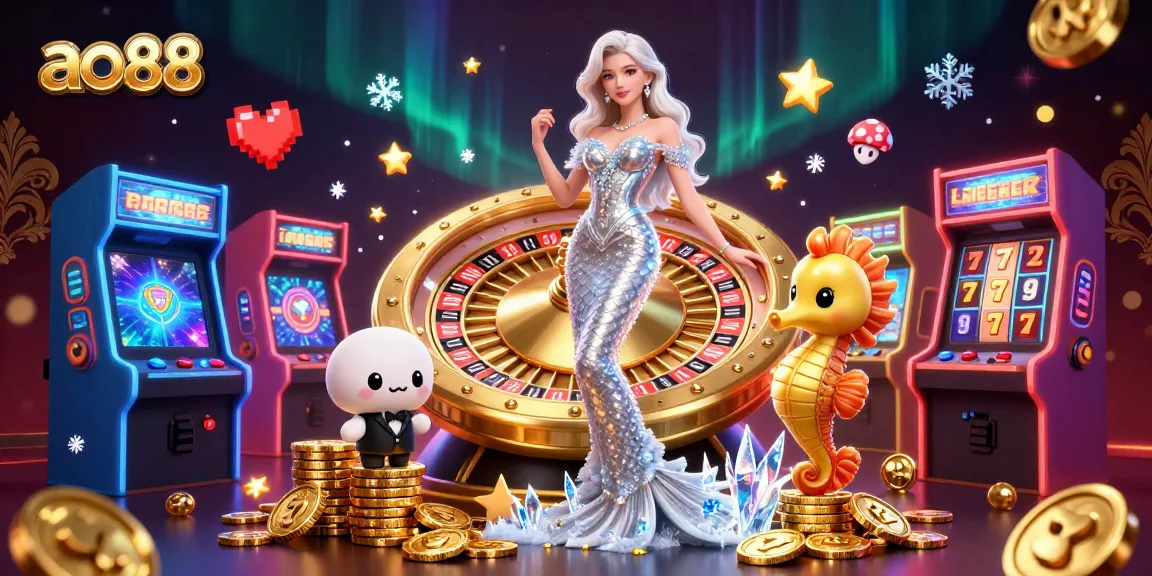 Experience the thrill of casino gaming with ao88, featuring a mermaid and roulette wheel.