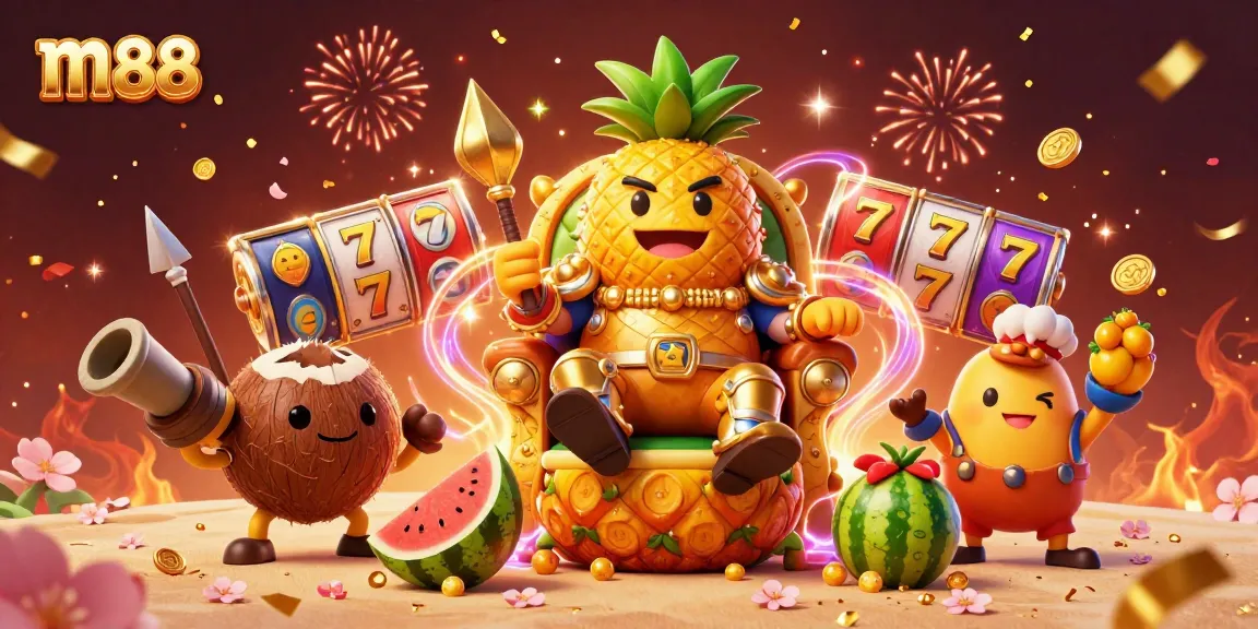 Experience the thrill of m88 with the golden pineapple king and festive casino ambiance