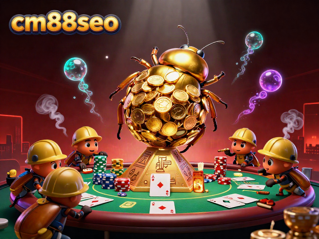 Experience thrilling gameplay with cm88seo's vibrant casino scene featuring golden beetles and poker elements.