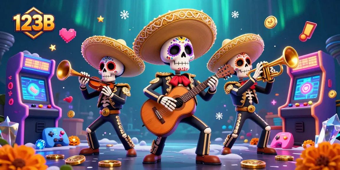 Experience the vibrant 123B casino atmosphere with lively mariachi skeletons celebrating gaming excitement.