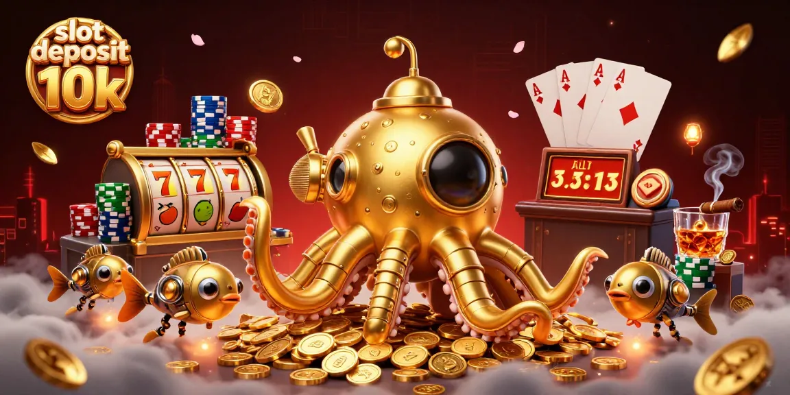 Engage with the thrilling slot deposit 10k adventure amidst an ocean of golden coins and vibrant casino elements.
