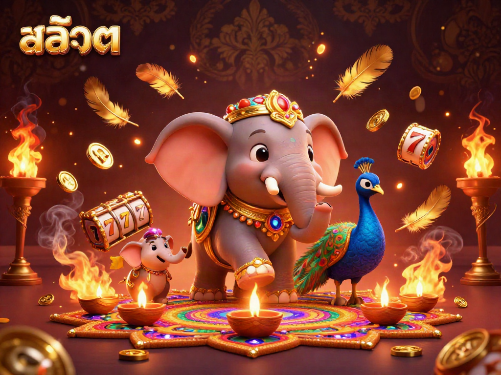 Engage with the thrilling slots atmosphere featuring สล็อต, golden decorative elements, and dynamic gaming visuals.