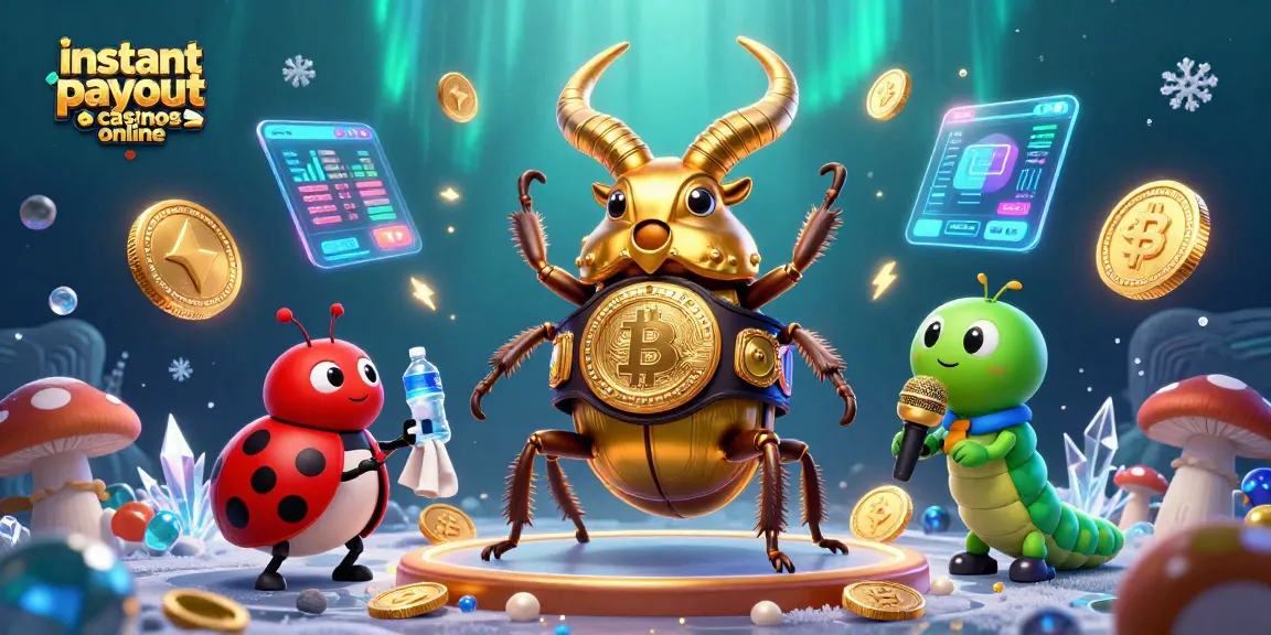 Engage in action at instant payout casinos online with colorful cartoon characters and crypto elements.