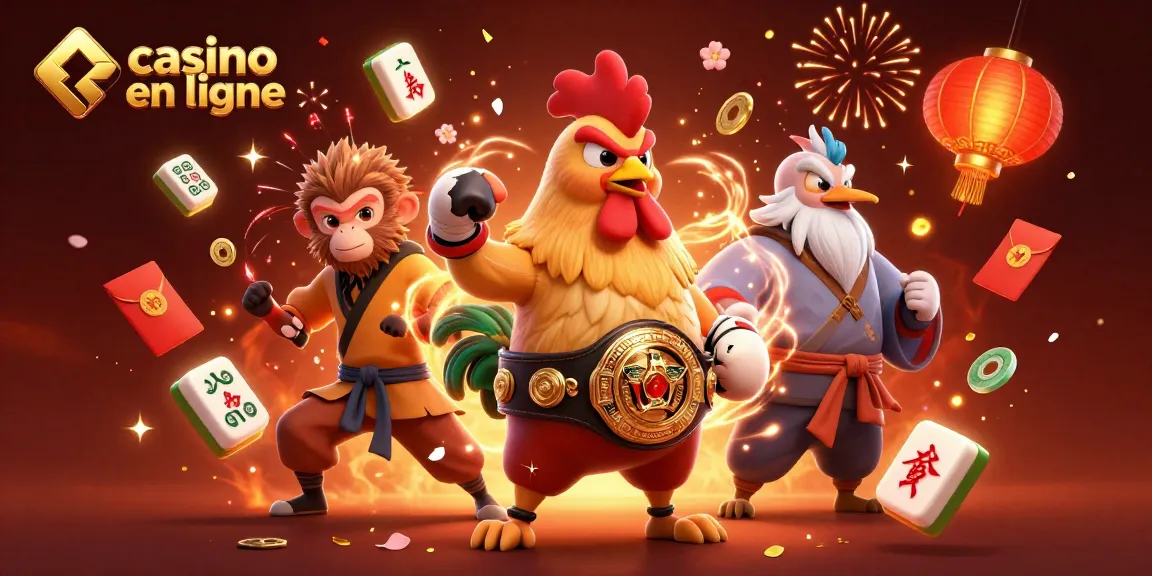 Découvrez les jeux captivants d'un casino en ligne avec un coq de Muay Thai et un artiste martial.