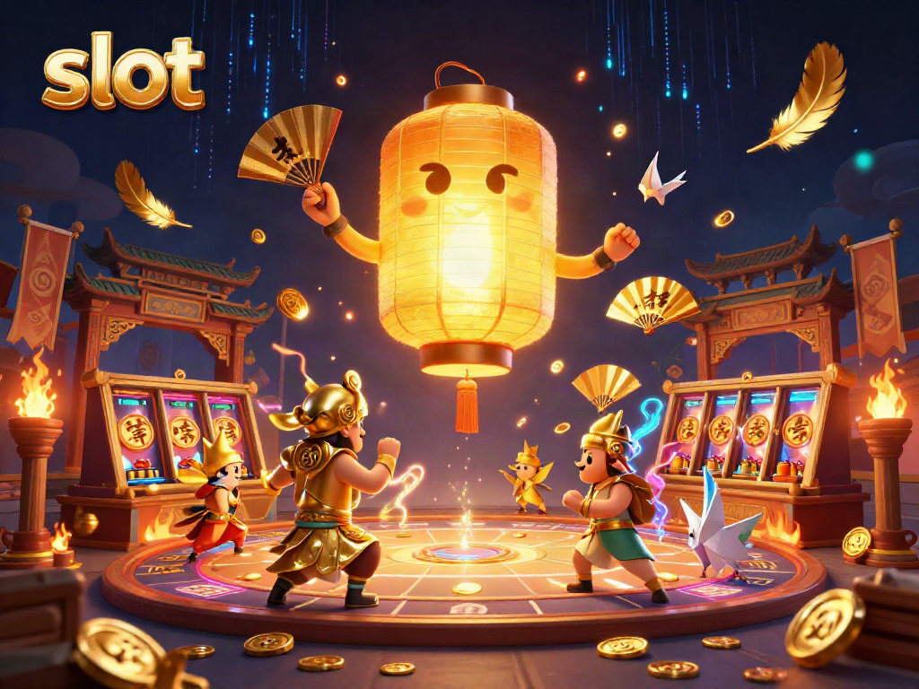 Experience thrilling slots with vibrant characters and rich casino elements in this dynamic illustration.