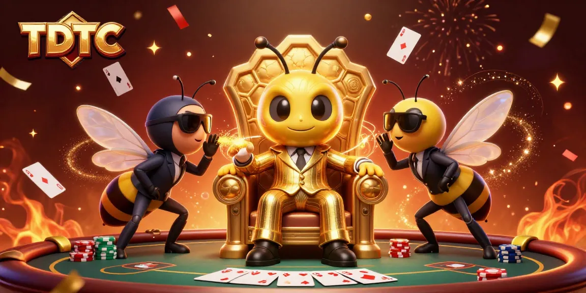 Experience thrilling poker action with TDTC's buzzing mob boss surrounded by vibrant elements.